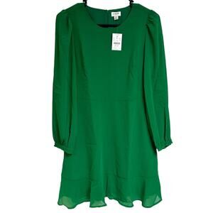 NWT J Crew Mini Dress Flounce Hem Long Sleeve Kelly Green Size 4P